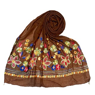 Hand work embroidered stole - Gingerbread Brown